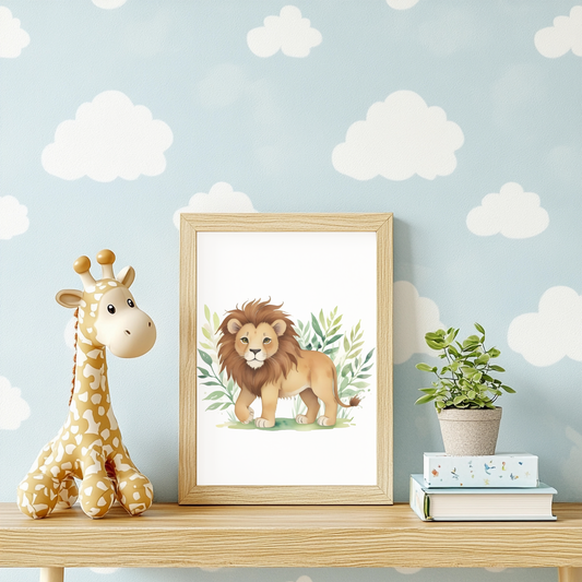 Baby Lion Nursery Wall Art – Safari Animal Kids Print