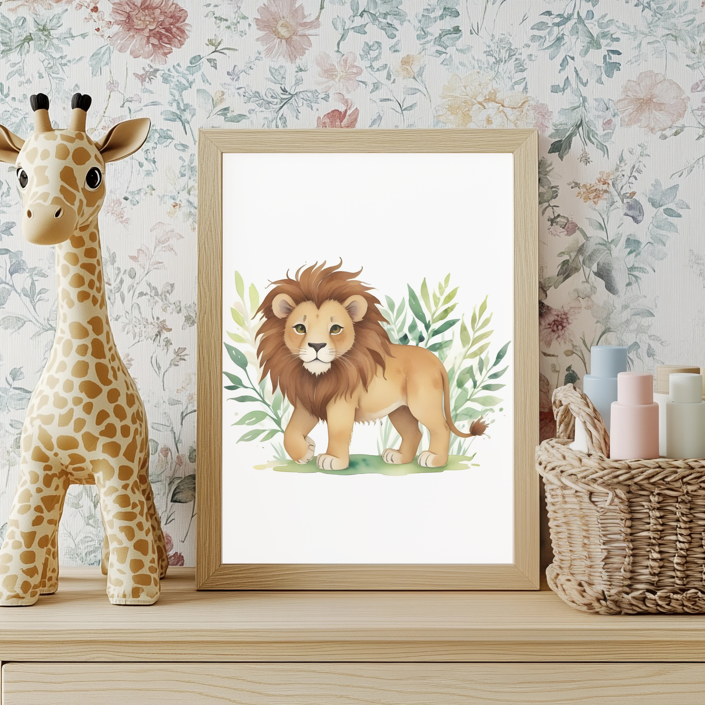 Baby Lion Nursery Wall Art – Safari Animal Kids Print