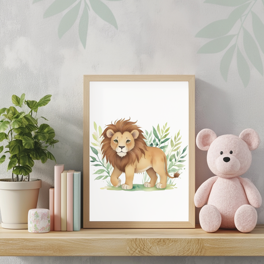 Baby Lion Nursery Wall Art – Safari Animal Kids Print
