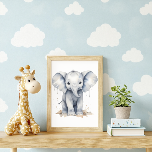 Baby Elephant Nursery Wall Art – Animal Kids Print
