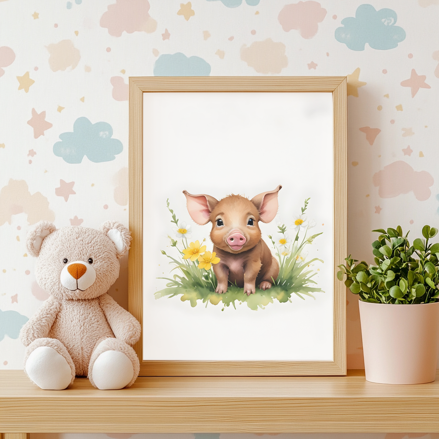 Baby Piglet Nursery Wall Art Print
