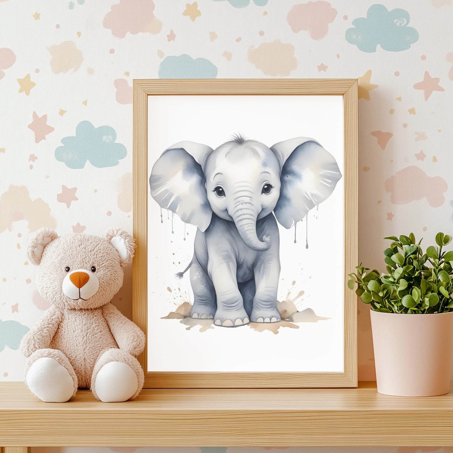 Baby Elephant Nursery Wall Art – Animal Kids Print