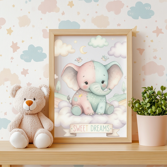 Sweet Dreams Baby Elephant Wall Art Print