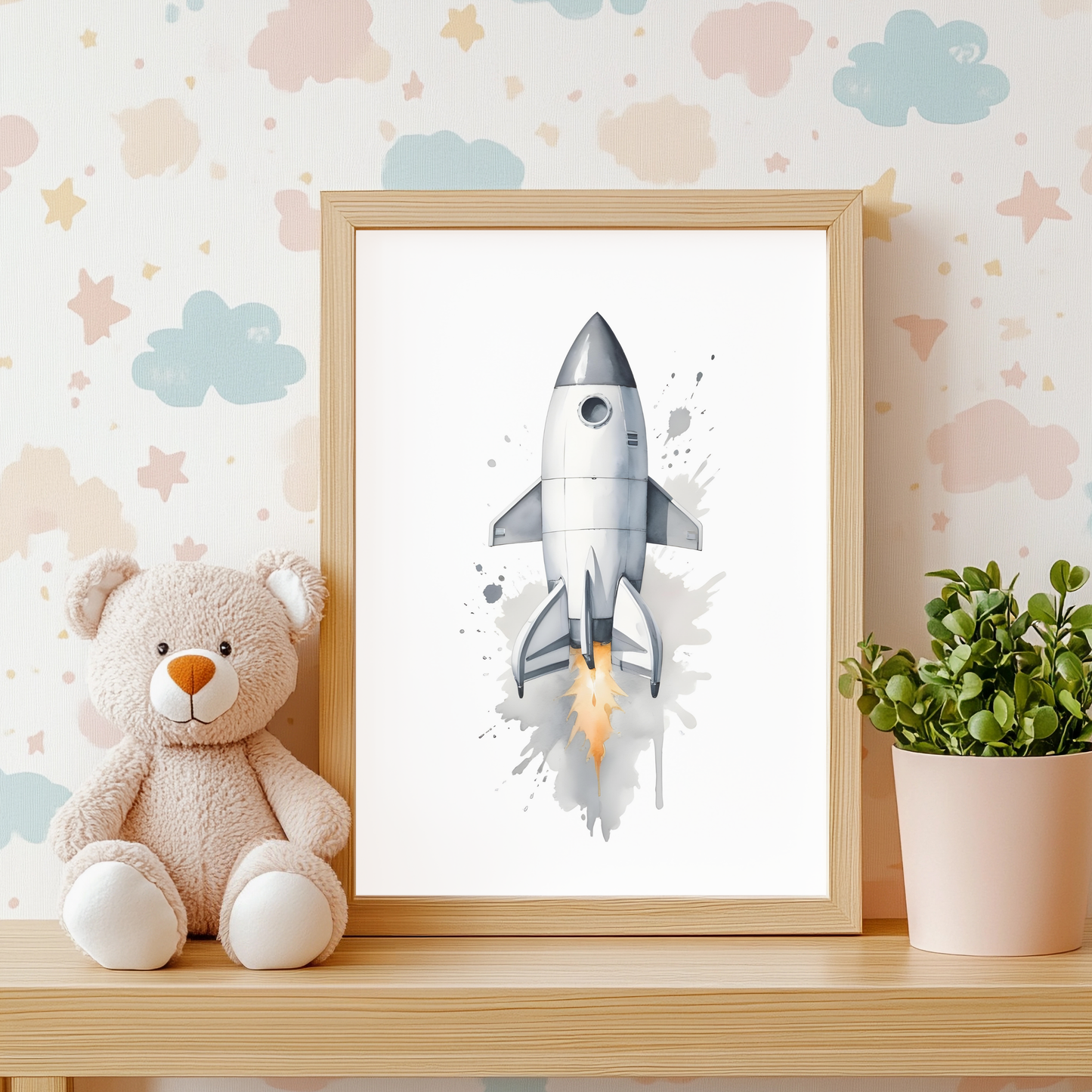Rocket Ship Nursery Wall Art Print