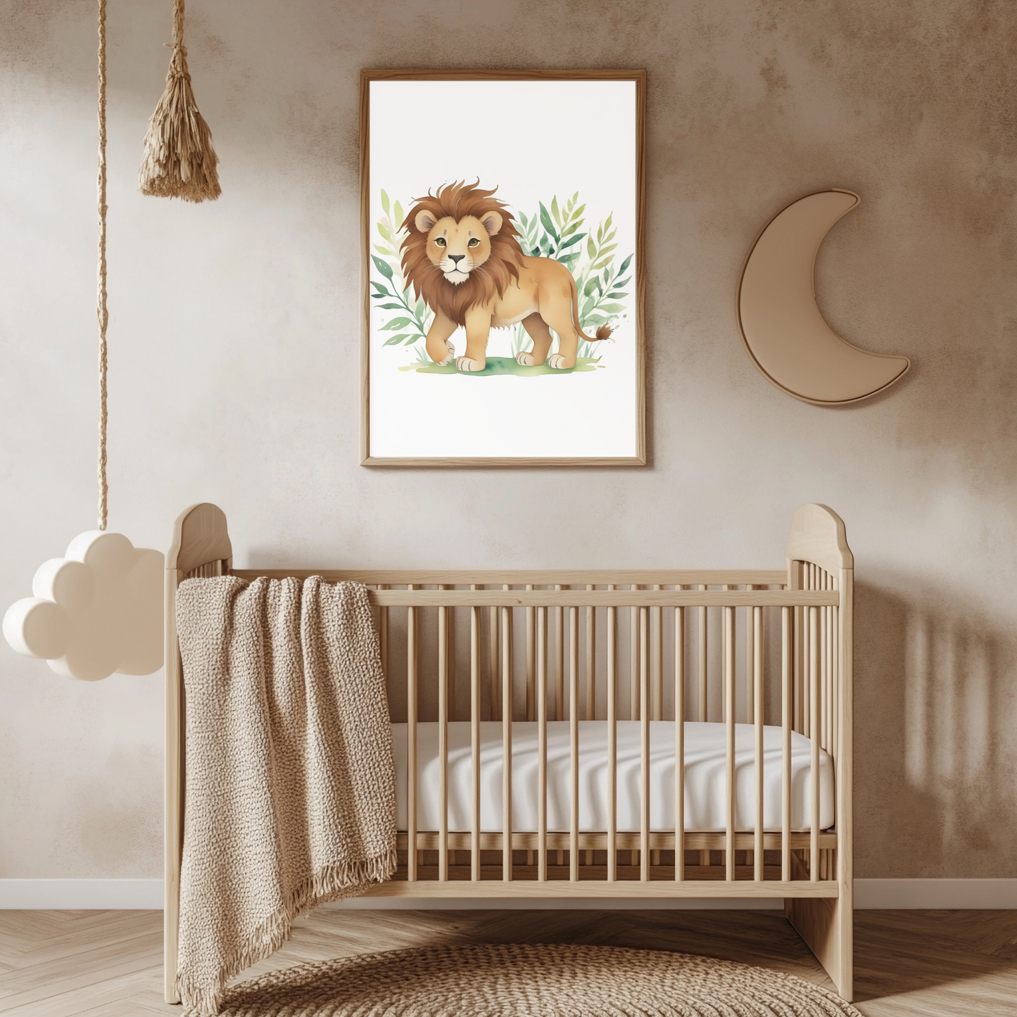 Baby Lion Nursery Wall Art – Safari Animal Kids Print