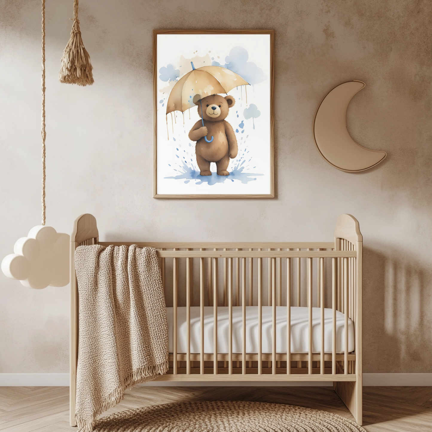 Bear with Umbrella Nursery Wall Art Print